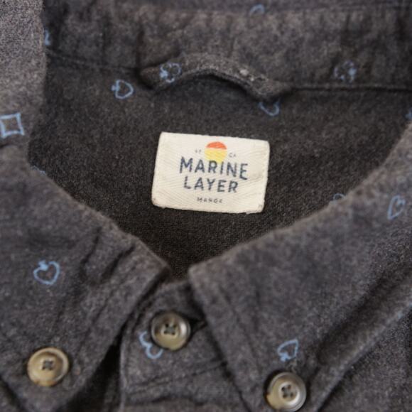 Marine Layer Poker Print Gray Long Sleeve Button Down Flannel Shirt Marge M - L - Picture 6 of 9